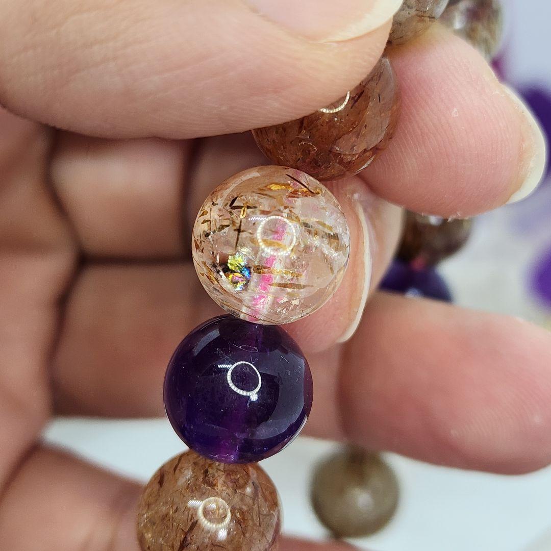 希少スーパーセブン天然石ブレスレット 7つの鉱物が織りなす霊的守護の力 箱付き