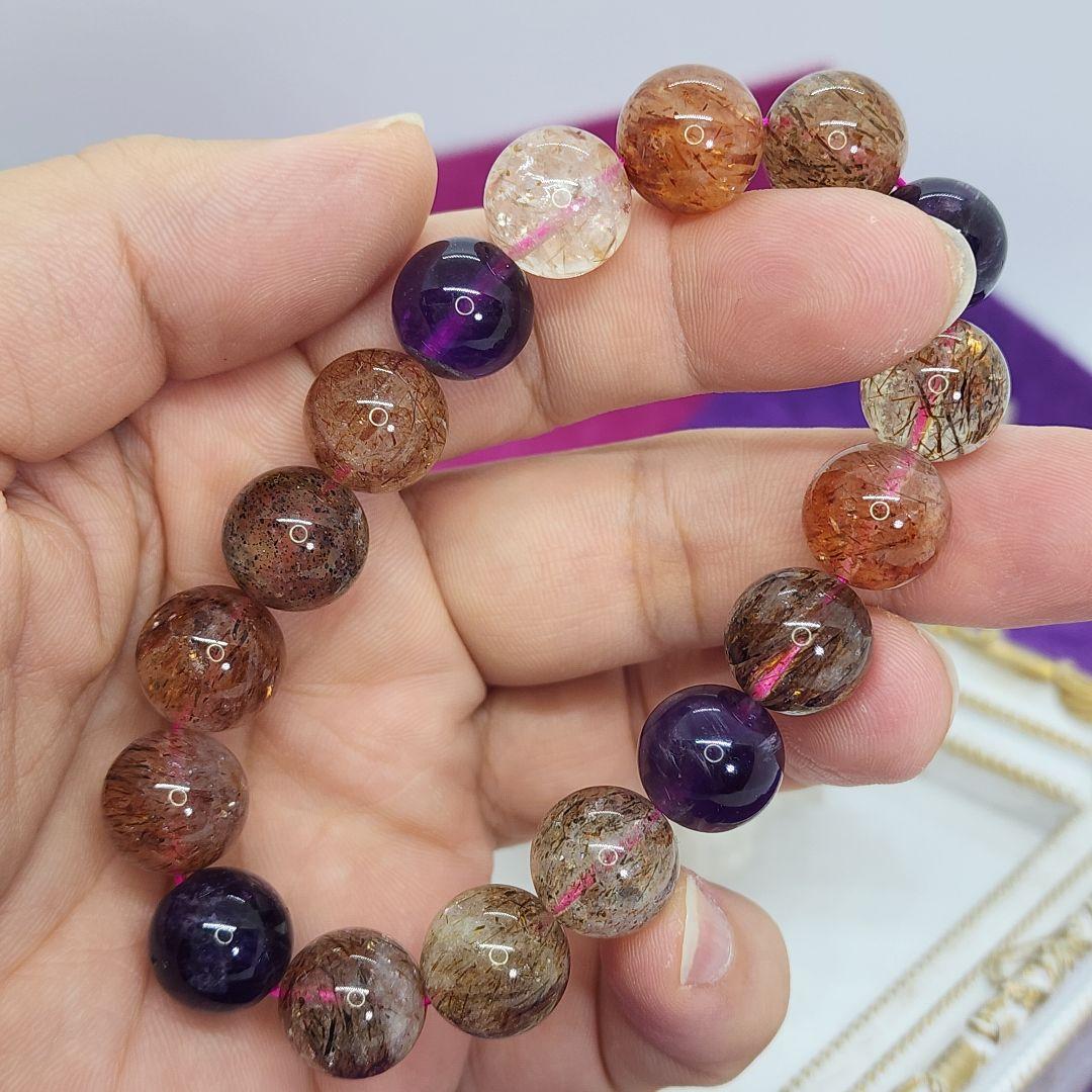 希少スーパーセブン天然石ブレスレット 7つの鉱物が織りなす霊的守護の力 箱付き