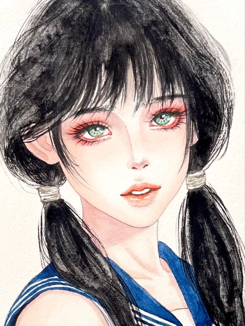 手描きイラスト　水彩原画　勉強しよう317