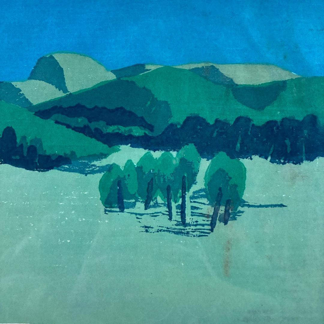 畦地梅太郎「志賀高原」木版画 直筆サイン入 1957年作 山男 山の版画家 長野