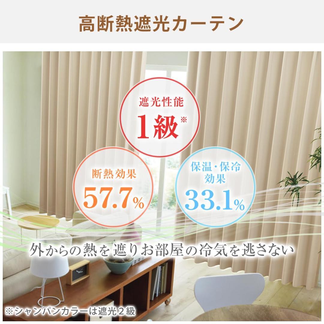 遮光カーテン 1級 2枚組 100×250cm 防炎 断熱 保温