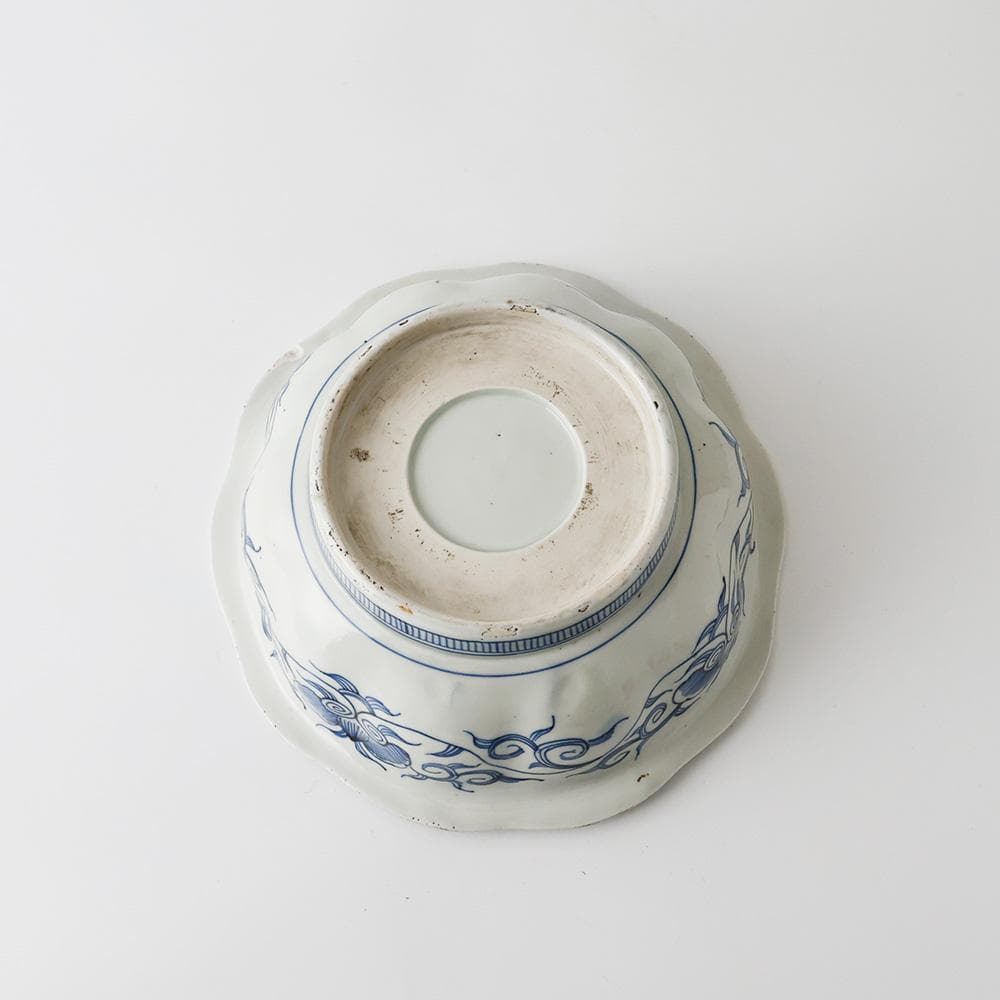 古伊万里 有田焼 染付 微塵唐草文 輪花 鉢 煮物鉢 菓子鉢 菓子器