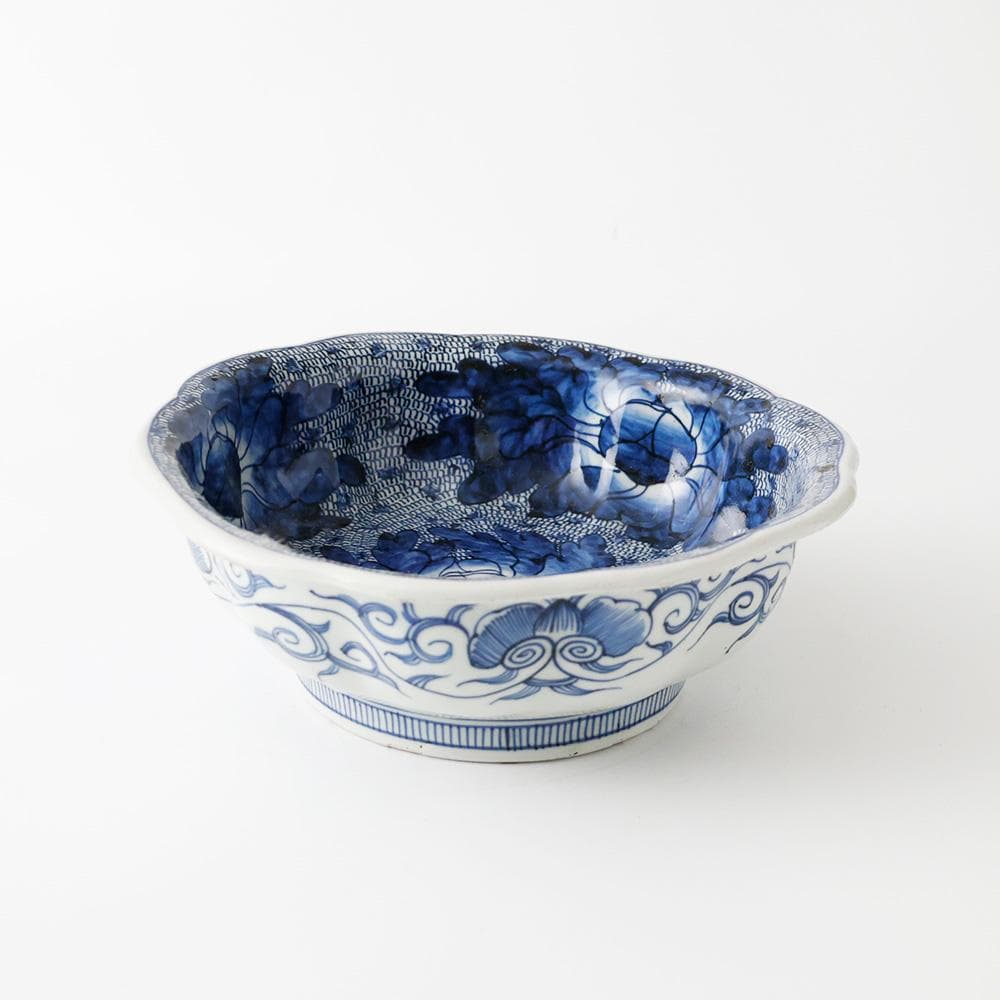 古伊万里 有田焼 染付 微塵唐草文 輪花 鉢 煮物鉢 菓子鉢 菓子器