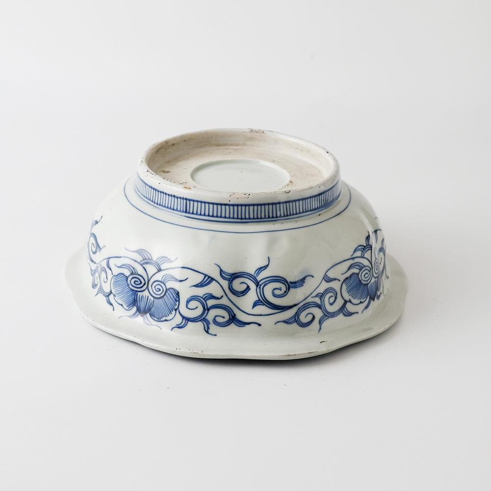 古伊万里 有田焼 染付 微塵唐草文 輪花 鉢 煮物鉢 菓子鉢 菓子器