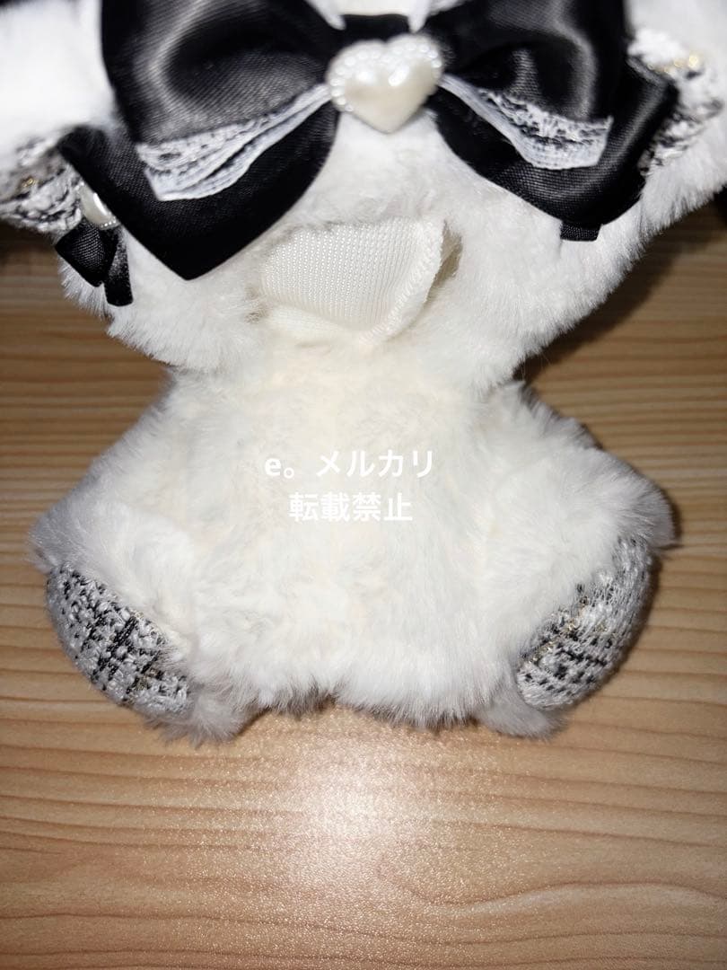 おすわりぬい服 黒 ねこ耳 ツイード 白 12cm
