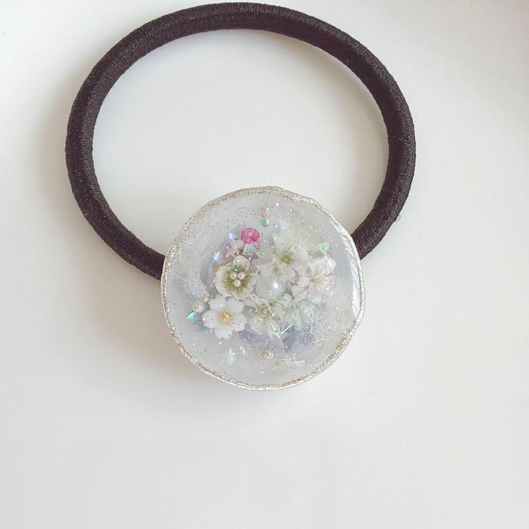 レジンヘアゴム　クリスタル　桜　シェル　マーブル　ブルー　綺麗