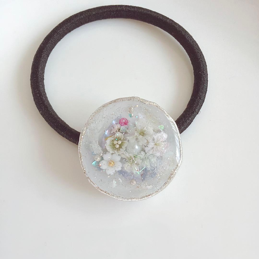 レジンヘアゴム　クリスタル　桜　シェル　マーブル　ブルー　綺麗
