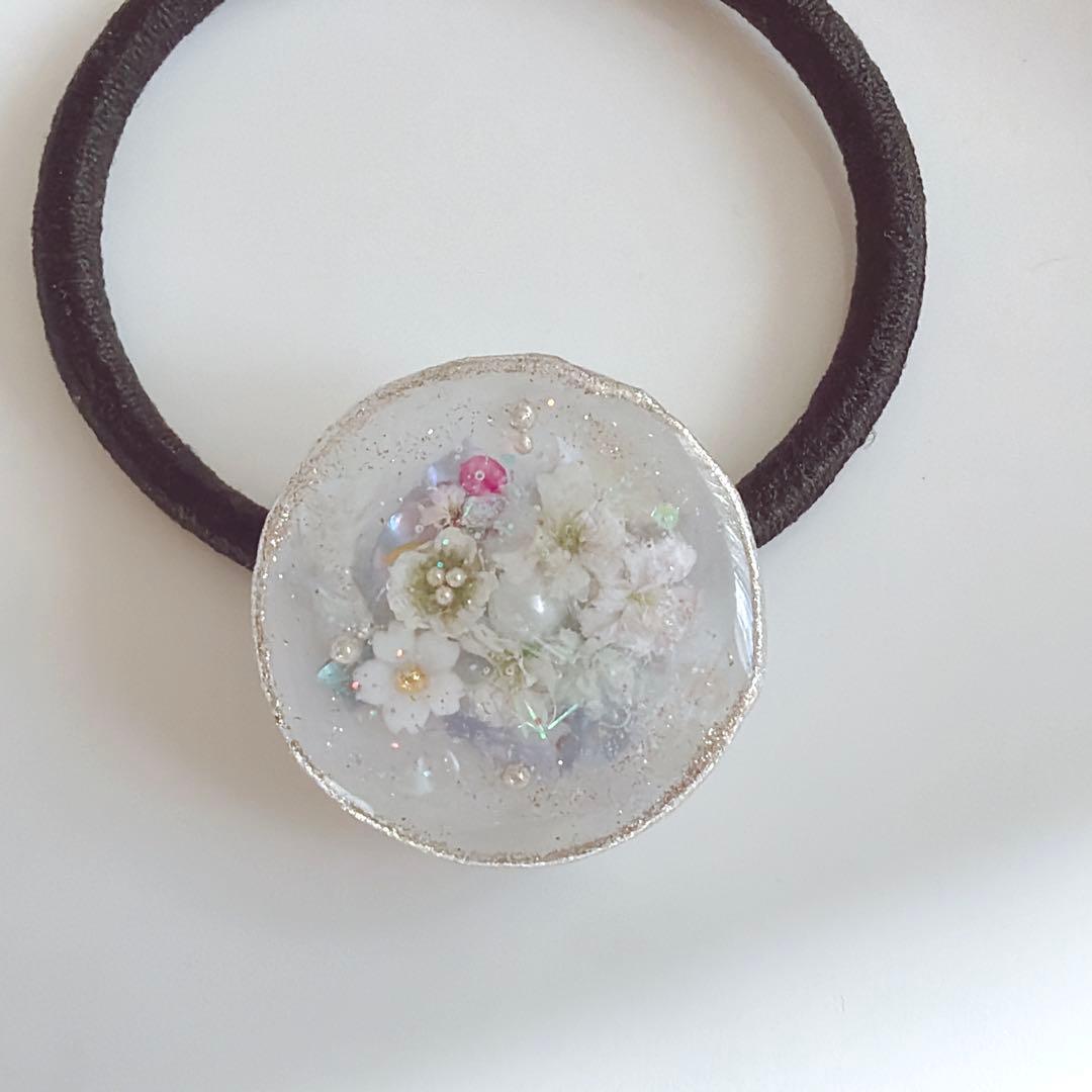 レジンヘアゴム　クリスタル　桜　シェル　マーブル　ブルー　綺麗
