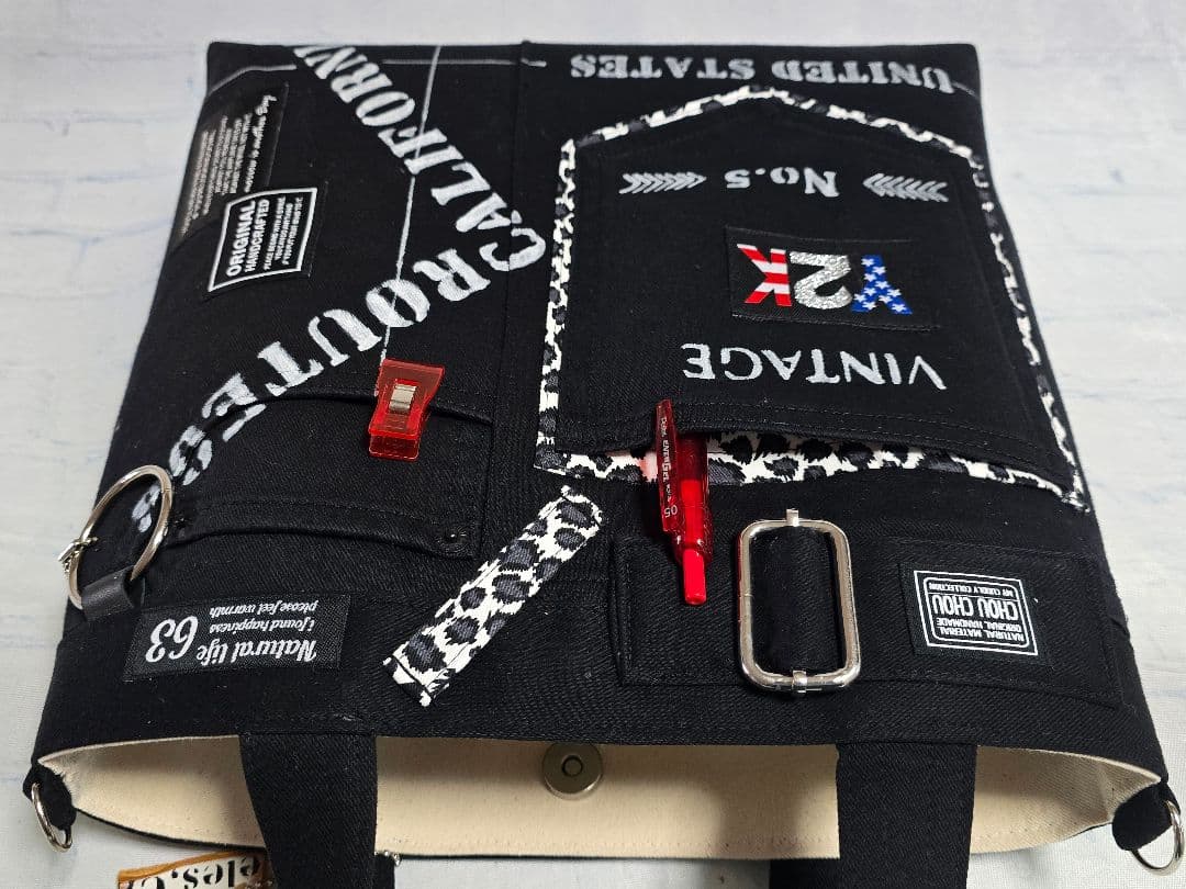 デニムリメイク 2ウェイバッグ 大きめ 斜めがけストラップ ＆ 底板付き