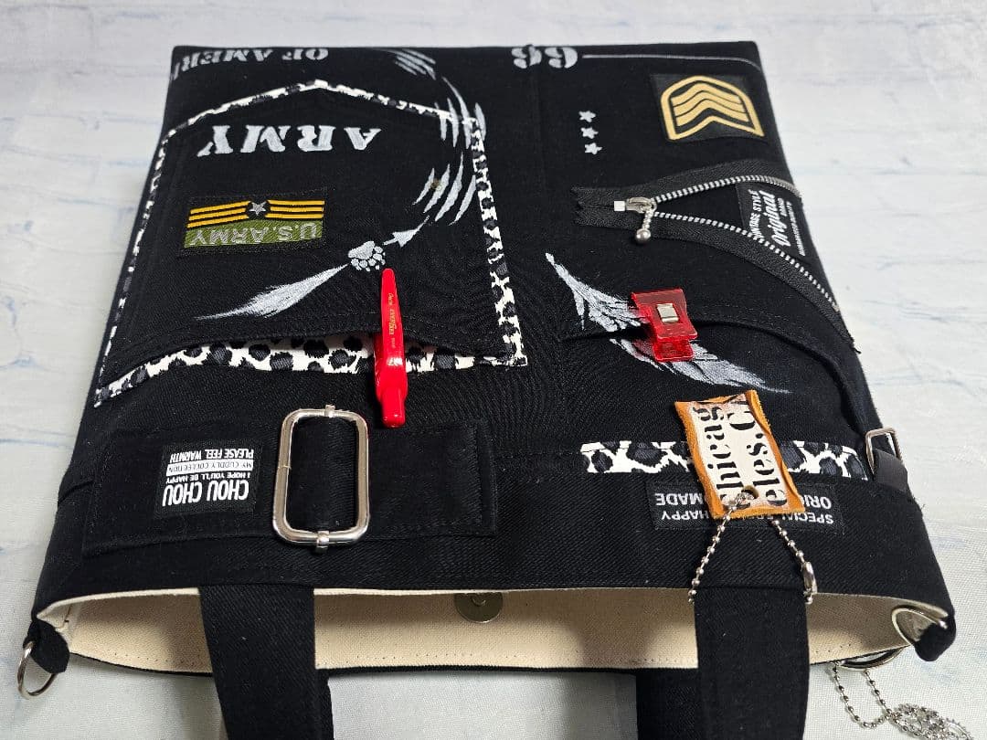 デニムリメイク 2ウェイバッグ 大きめ 斜めがけストラップ ＆ 底板付き