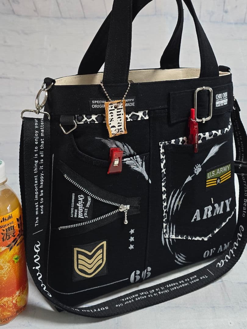 デニムリメイク 2ウェイバッグ 大きめ 斜めがけストラップ ＆ 底板付き