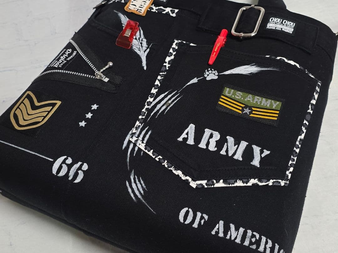 デニムリメイク 2ウェイバッグ 大きめ 斜めがけストラップ ＆ 底板付き