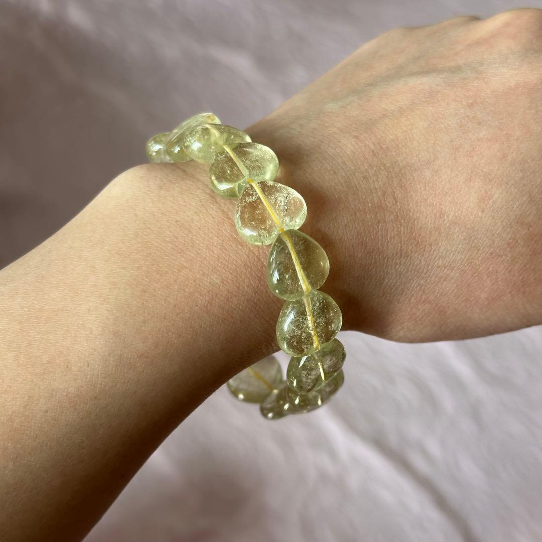 高品質 希少 リビアングラス ハート ブレスレット 天然石 希少 13mm