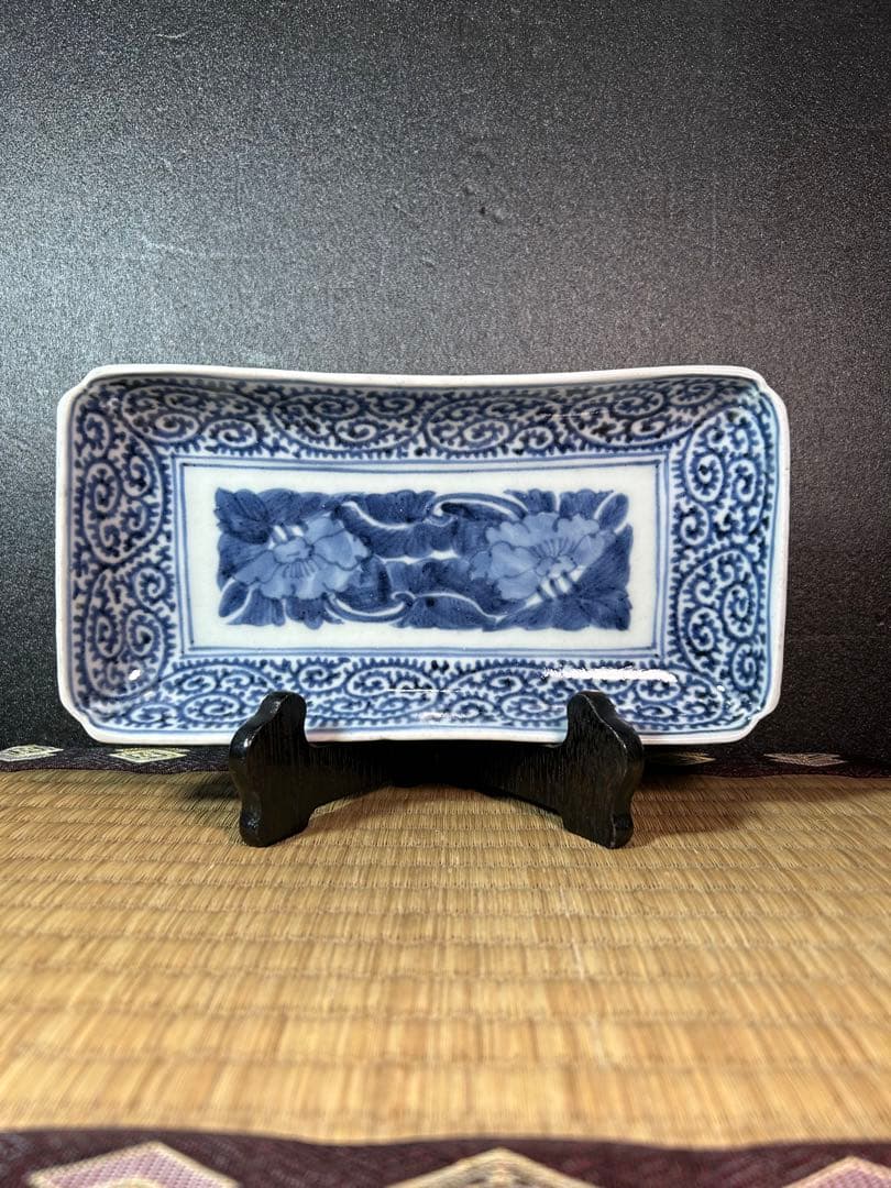 古伊万里染付 たこ唐草長皿 江戸時代　無傷