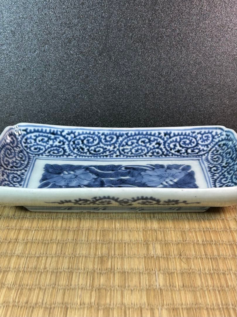 古伊万里染付 たこ唐草長皿 江戸時代　無傷