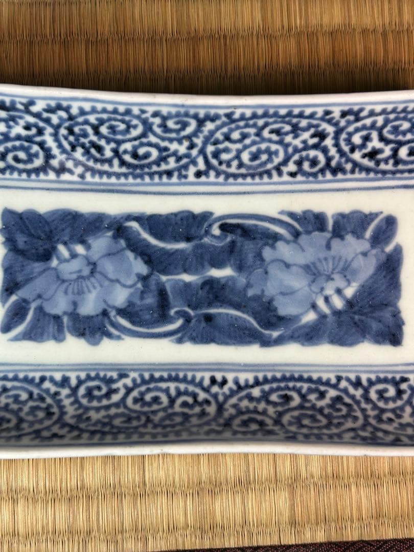 古伊万里染付 たこ唐草長皿 江戸時代　無傷