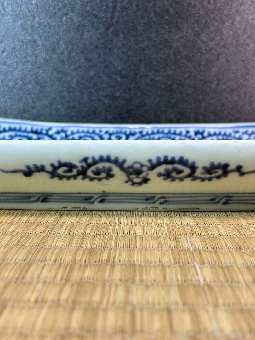 古伊万里染付 たこ唐草長皿 江戸時代　無傷