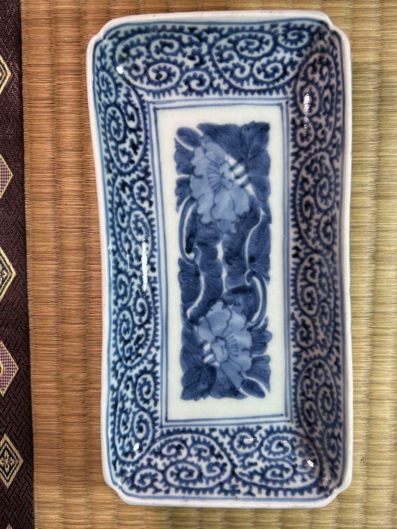 古伊万里染付 たこ唐草長皿 江戸時代　無傷