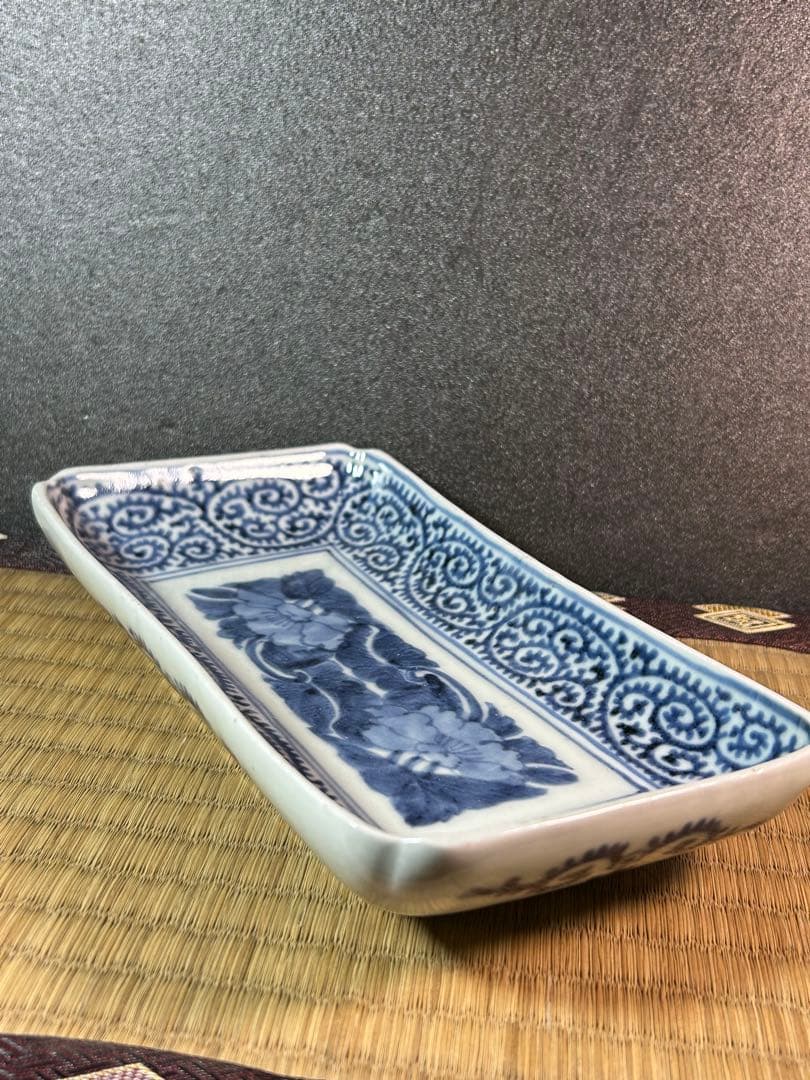 古伊万里染付 たこ唐草長皿 江戸時代　無傷
