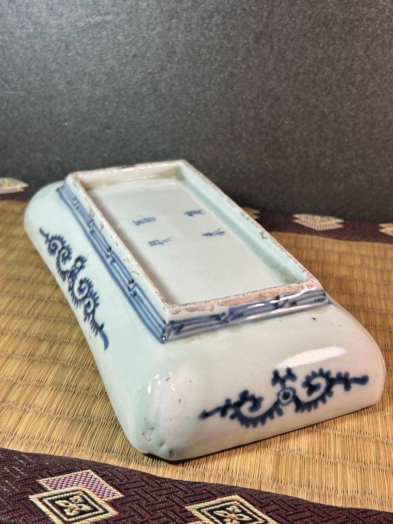 古伊万里染付 たこ唐草長皿 江戸時代　無傷