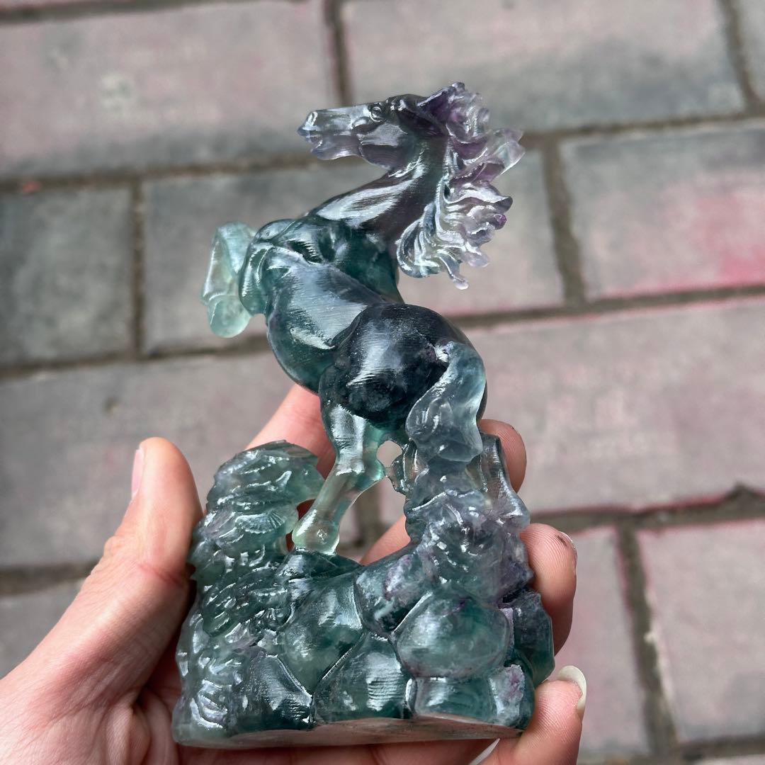 天然石フローライトの馬　置物　ご購入前に在庫確認必要G.830