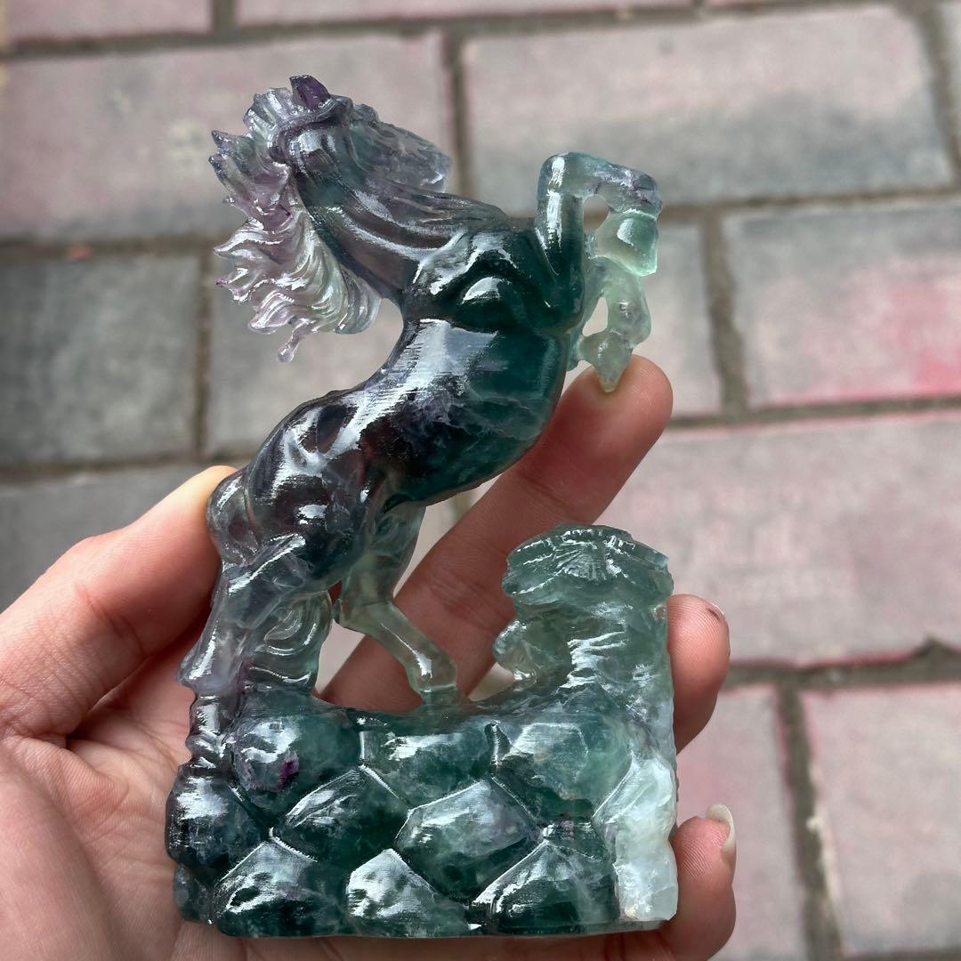 天然石フローライトの馬　置物　ご購入前に在庫確認必要G.830