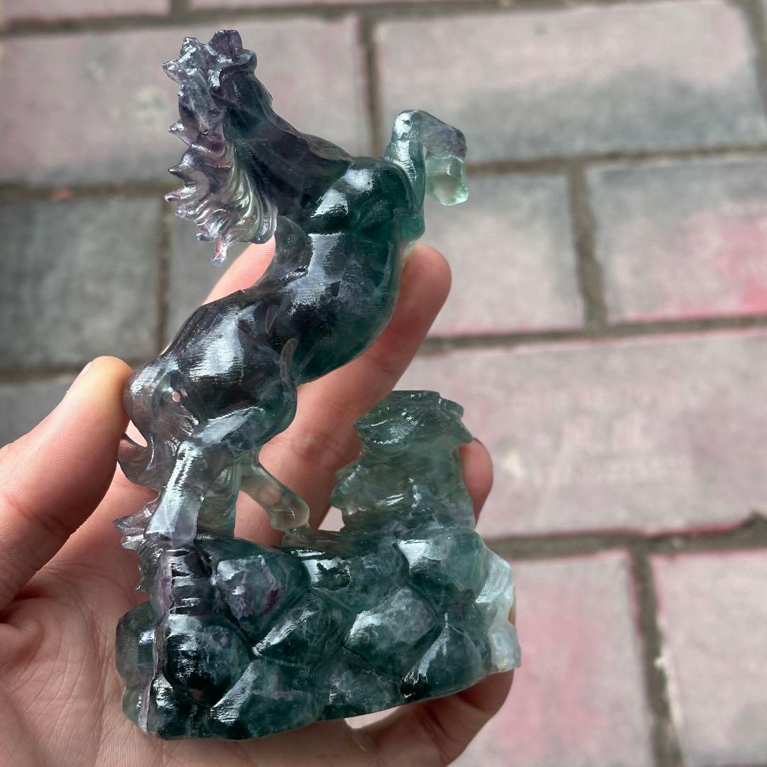 天然石フローライトの馬　置物　ご購入前に在庫確認必要G.830