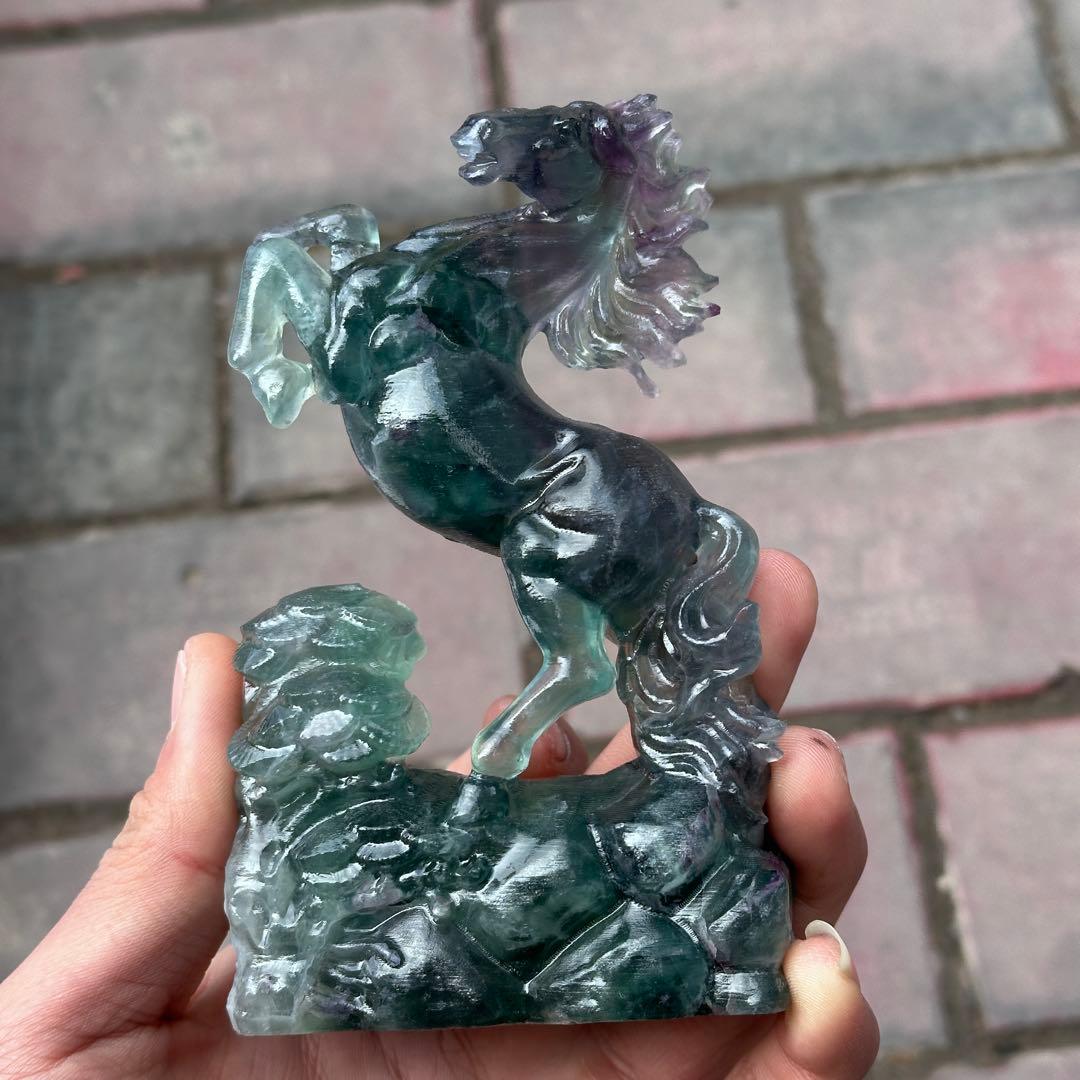 天然石フローライトの馬　置物　ご購入前に在庫確認必要G.830