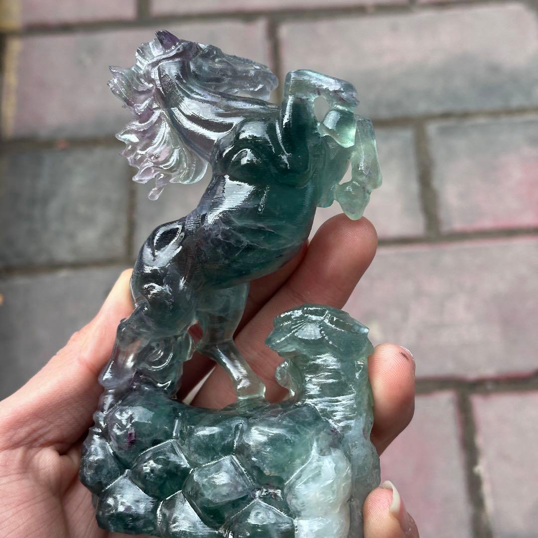 天然石フローライトの馬　置物　ご購入前に在庫確認必要G.830