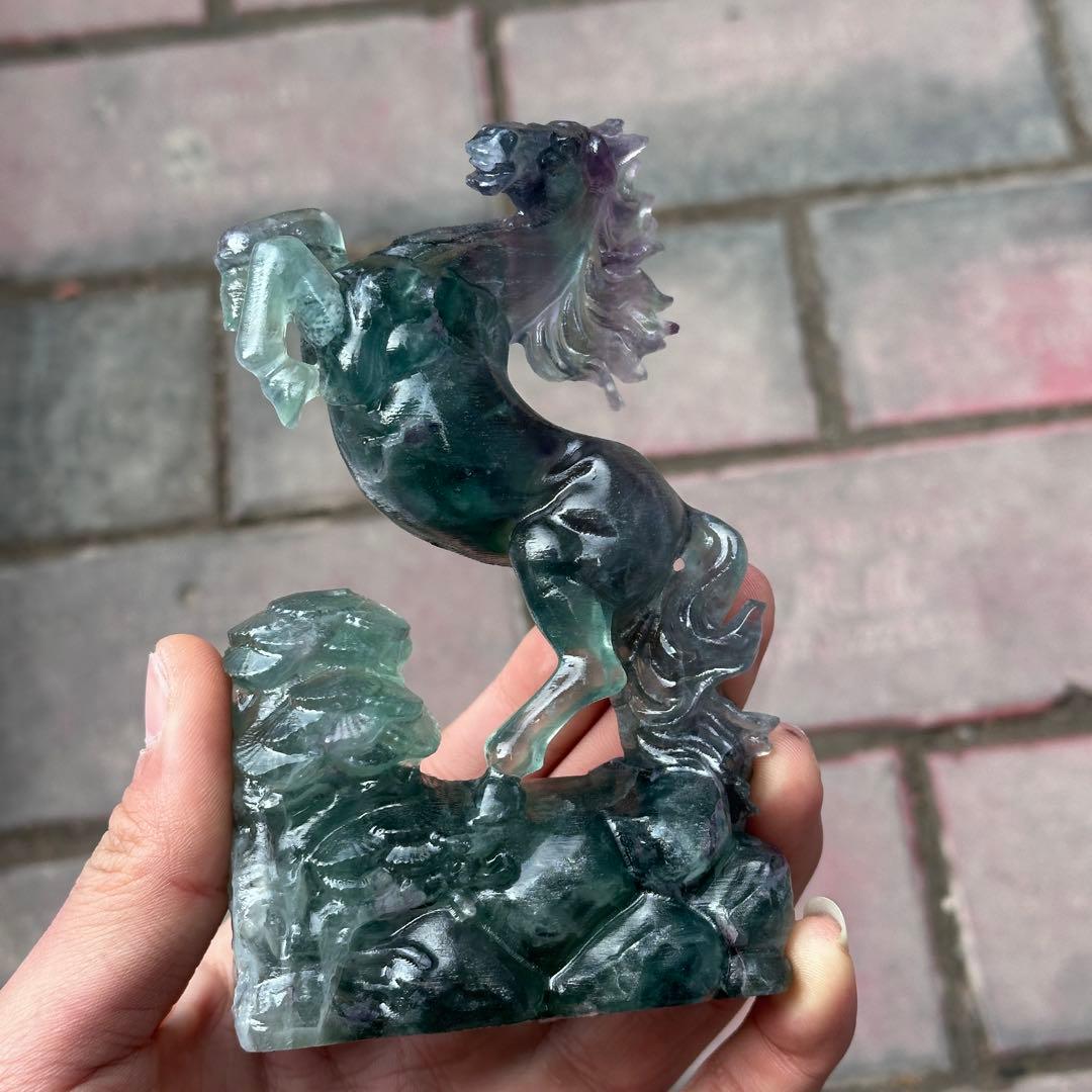 天然石フローライトの馬　置物　ご購入前に在庫確認必要G.830