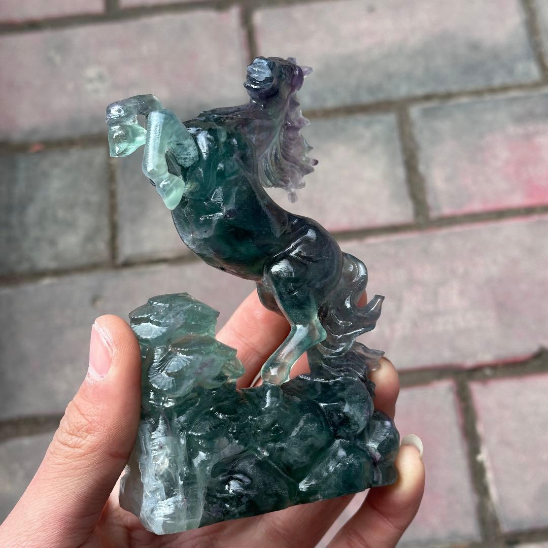 天然石フローライトの馬　置物　ご購入前に在庫確認必要G.830