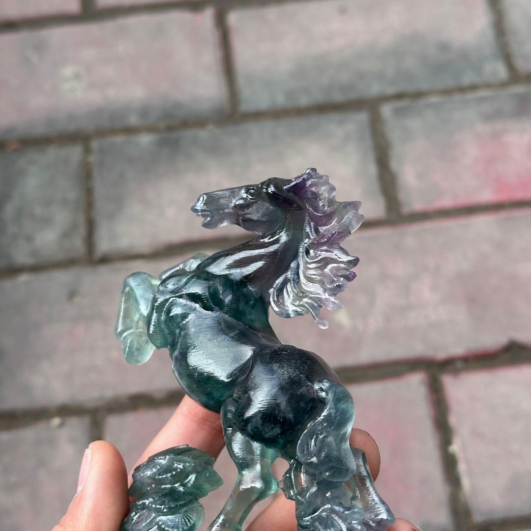 天然石フローライトの馬　置物　ご購入前に在庫確認必要G.830