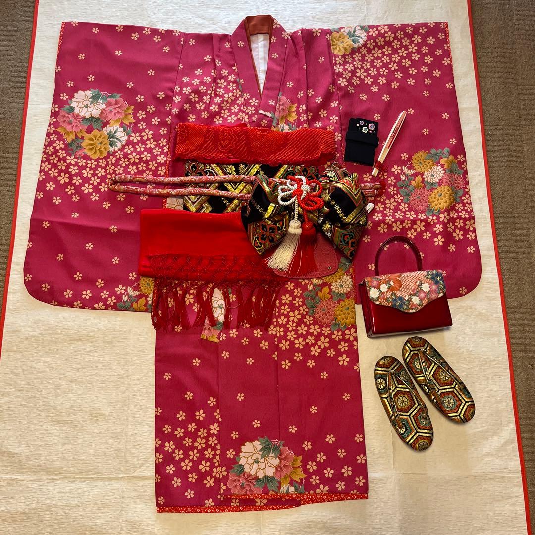 【3歳.5歳　七五三着物・作り帯・長襦袢・草履・小物セット】計10点