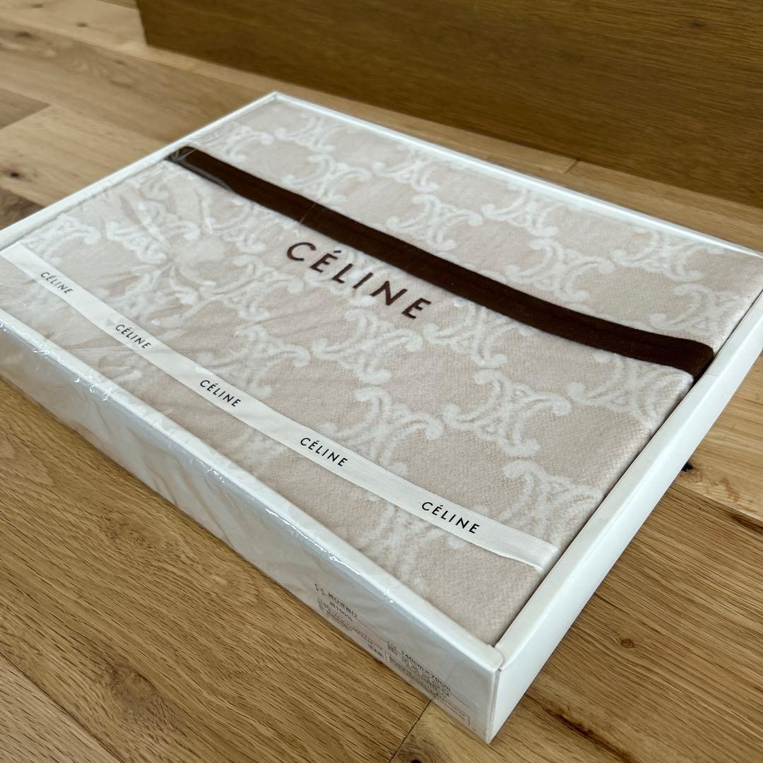 【CÉLINE】　セリーヌ　トリオンフ柄　綿 ひざ掛け（ベージュ）140×70