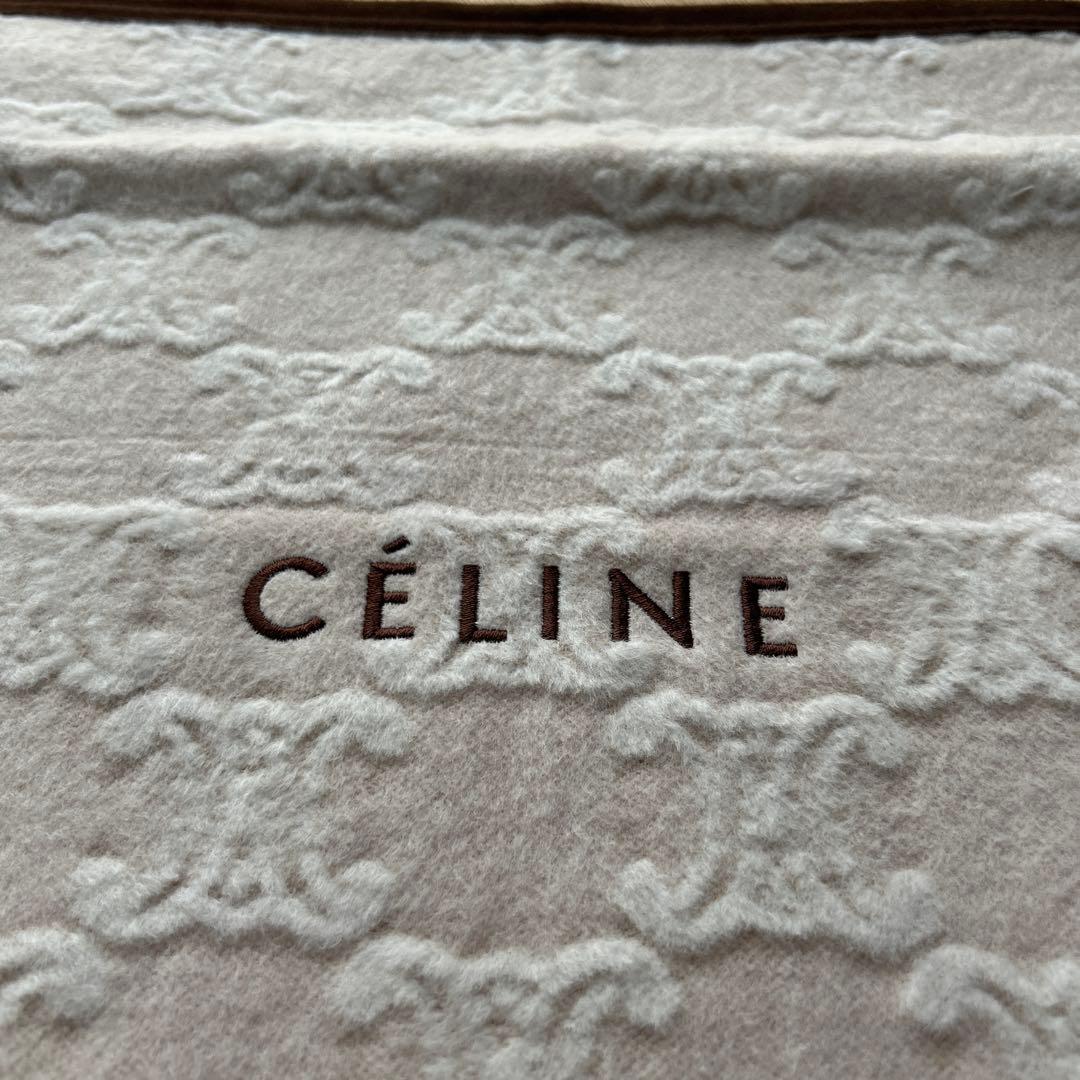 【CÉLINE】　セリーヌ　トリオンフ柄　綿 ひざ掛け（ベージュ）140×70
