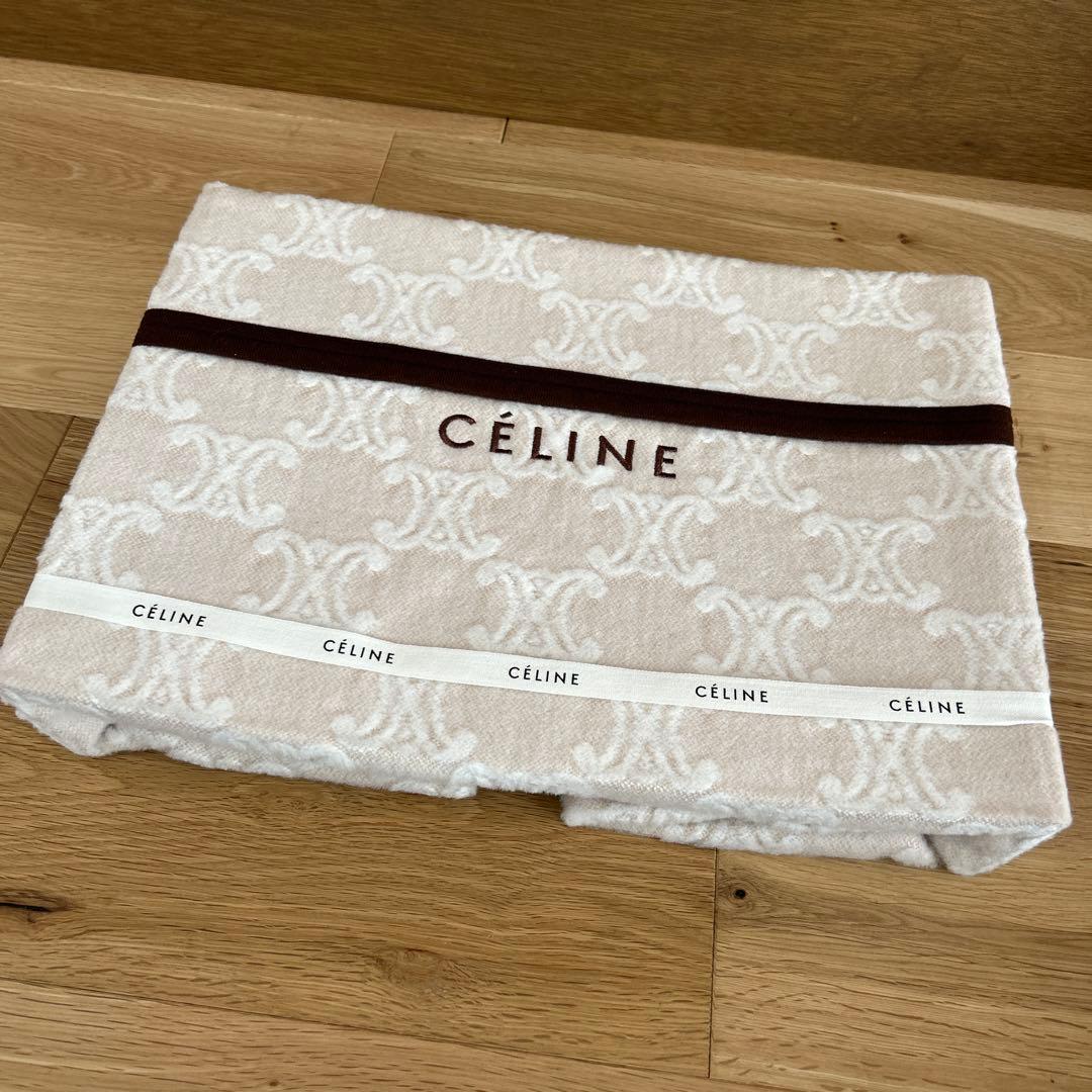 【CÉLINE】　セリーヌ　トリオンフ柄　綿 ひざ掛け（ベージュ）140×70