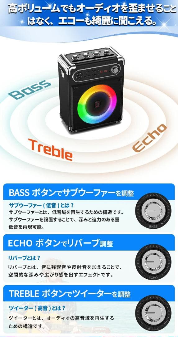 JYX カラオケ スピーカーセット ワイヤレスマイク2本付き 拡声器 スピーカー