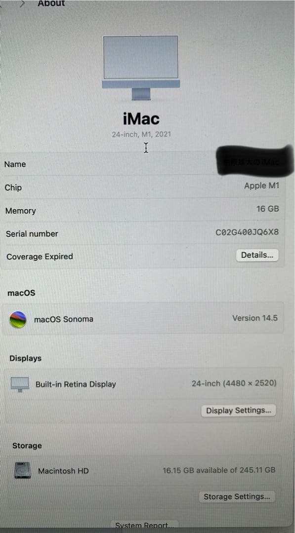 iMac Apple M1 16GB 256GB ポート4つ　ブルー