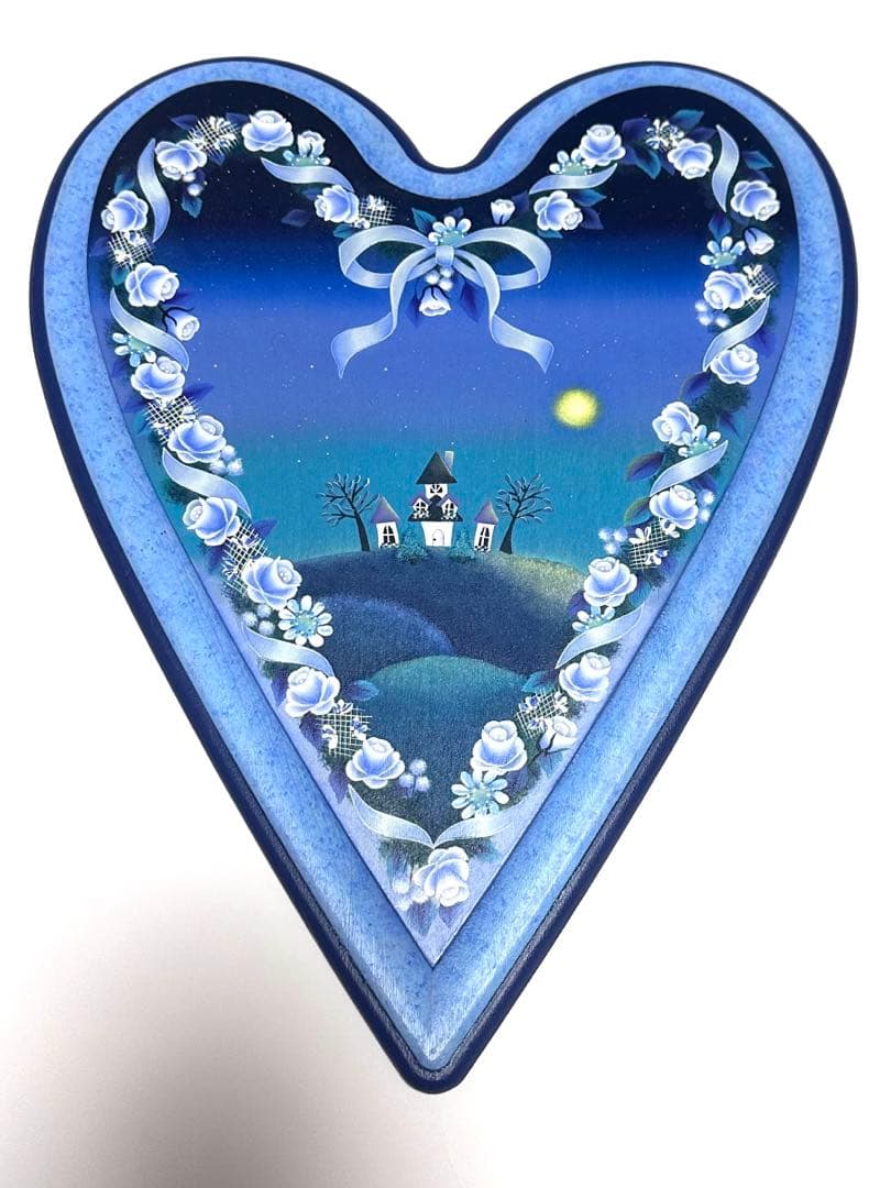 お洒落❇️夜の風景 フローラルボード（トールペイント）ハート ブルー インテリア