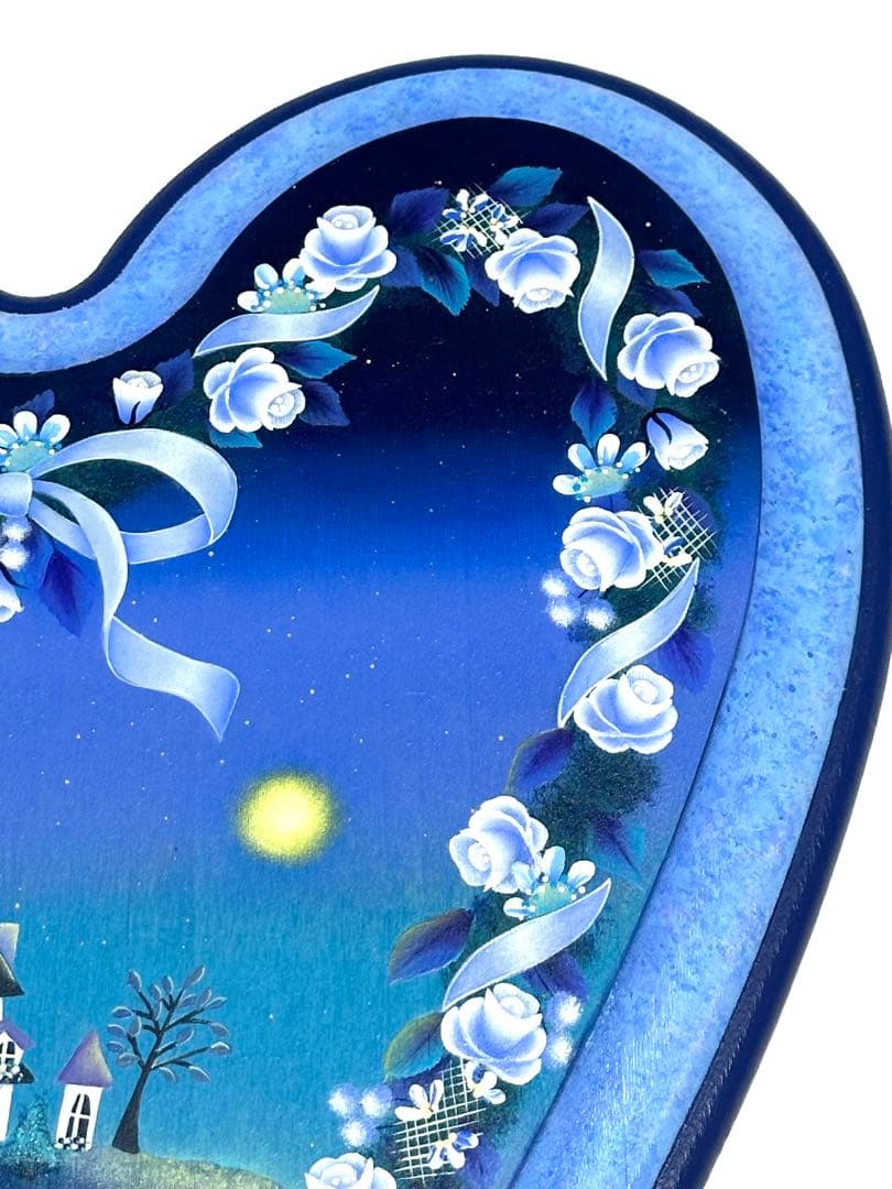お洒落❇️夜の風景 フローラルボード（トールペイント）ハート ブルー インテリア