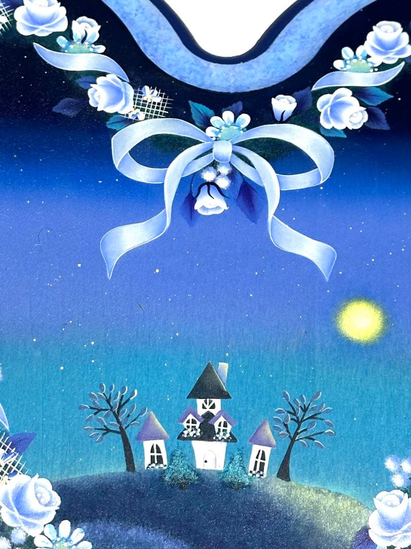 お洒落❇️夜の風景 フローラルボード（トールペイント）ハート ブルー インテリア