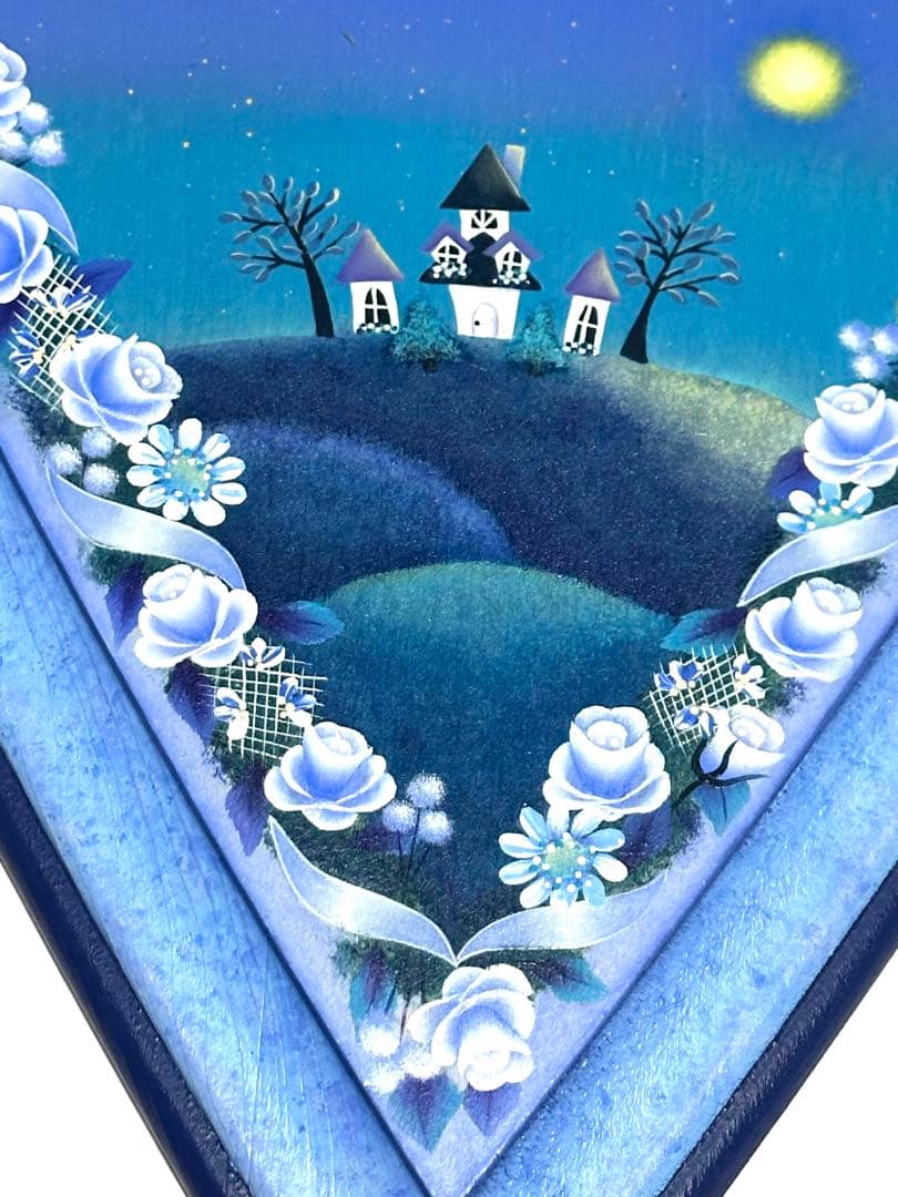 お洒落❇️夜の風景 フローラルボード（トールペイント）ハート ブルー インテリア