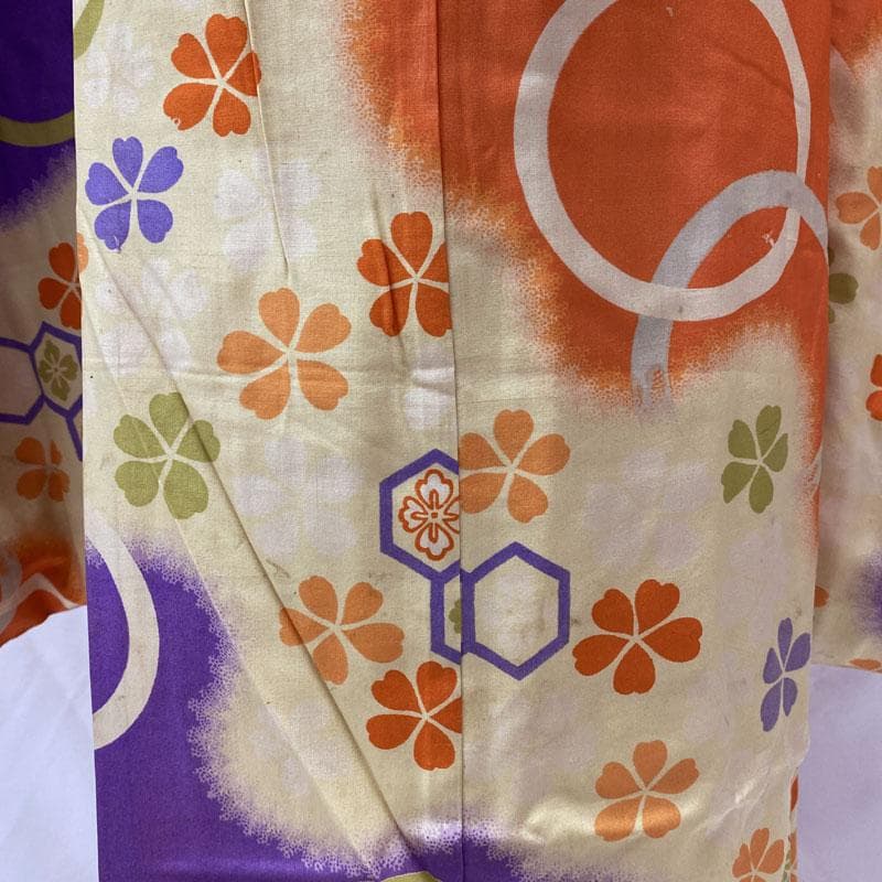 504ag48◎七五三 七歳 女児 アンティーク 総柄 桜 亀甲 着物&丸帯◎