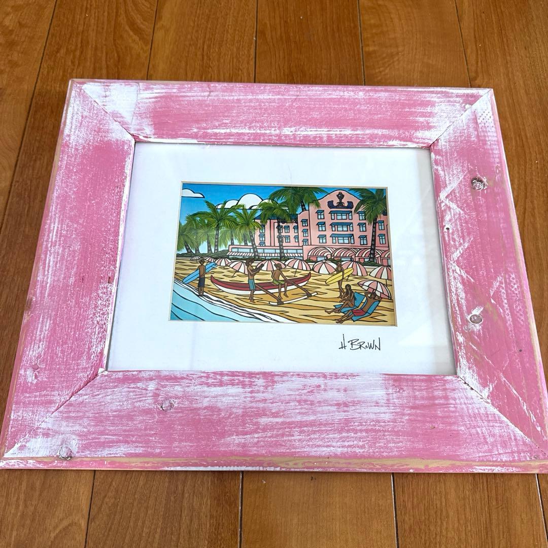 ヘザーブラウン ハワイ ロイヤルハワイアン 額 フレーム ピンク アート セット
