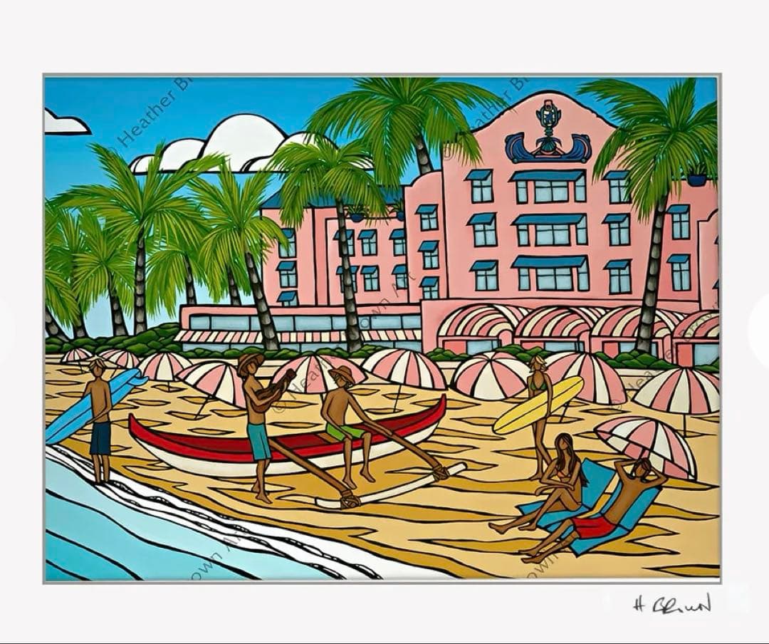 ヘザーブラウン ハワイ ロイヤルハワイアン 額 フレーム ピンク アート セット