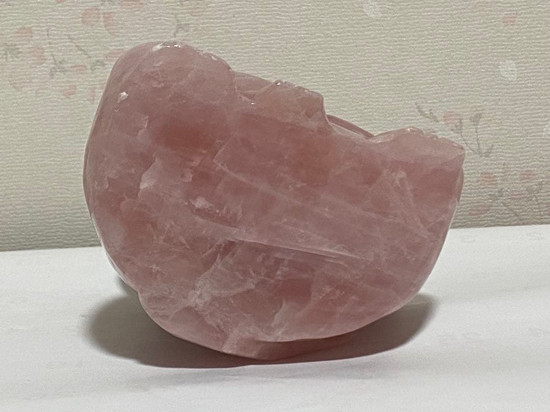 ♦天然石 招き猫 ローズクォーツ 輝石 開運 財運 金運 千客万来 置物 飾り