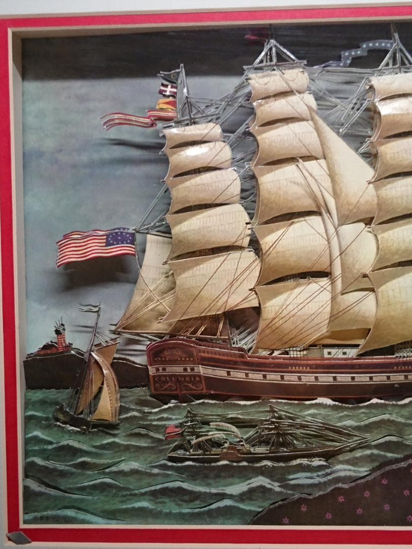 アート　絵画　シャドーボックス　船　置物　インテリア　工芸品　美術品　A1497
