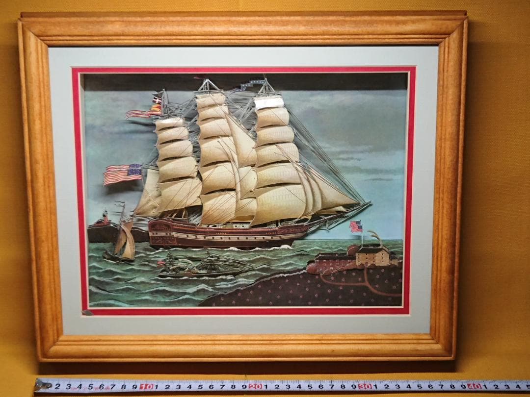 アート　絵画　シャドーボックス　船　置物　インテリア　工芸品　美術品　A1497