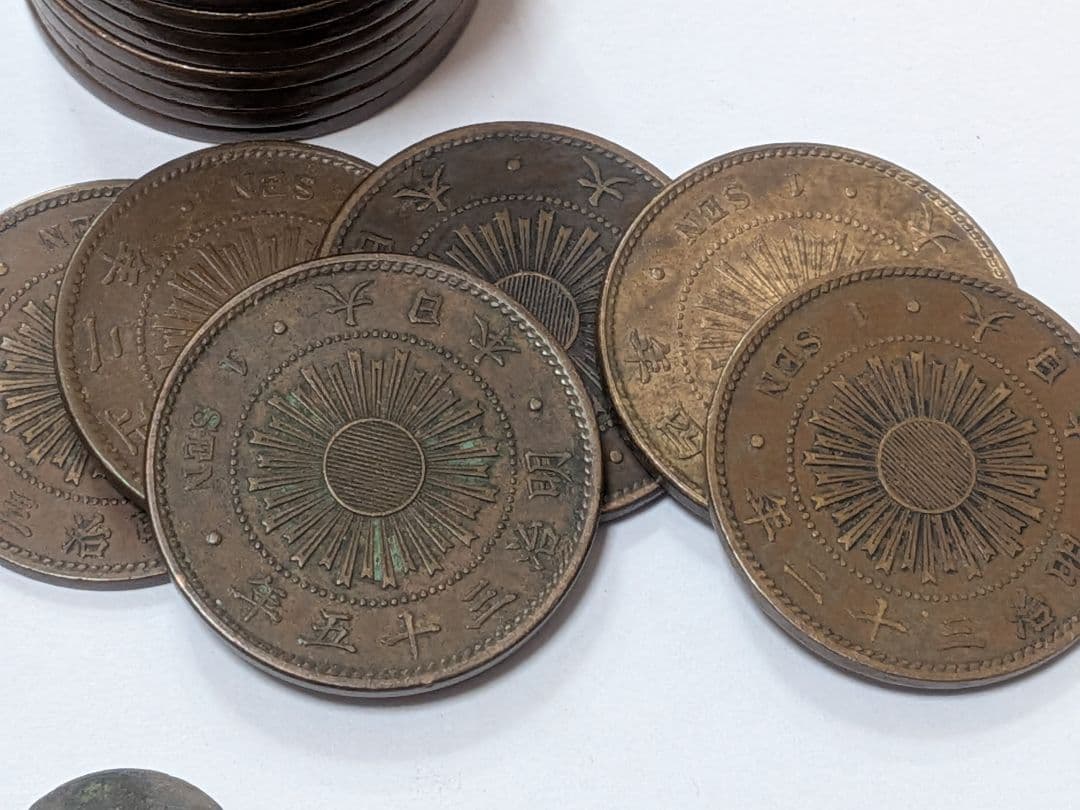 【古銭・特年】明治35年 稲1銭・明治37年 稲5銭・2銭銅貨 800g以上