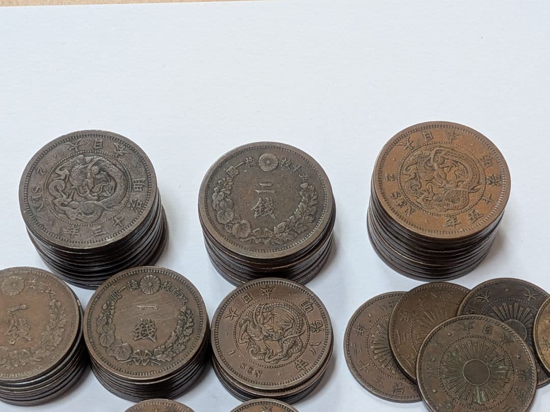 【古銭・特年】明治35年 稲1銭・明治37年 稲5銭・2銭銅貨 800g以上